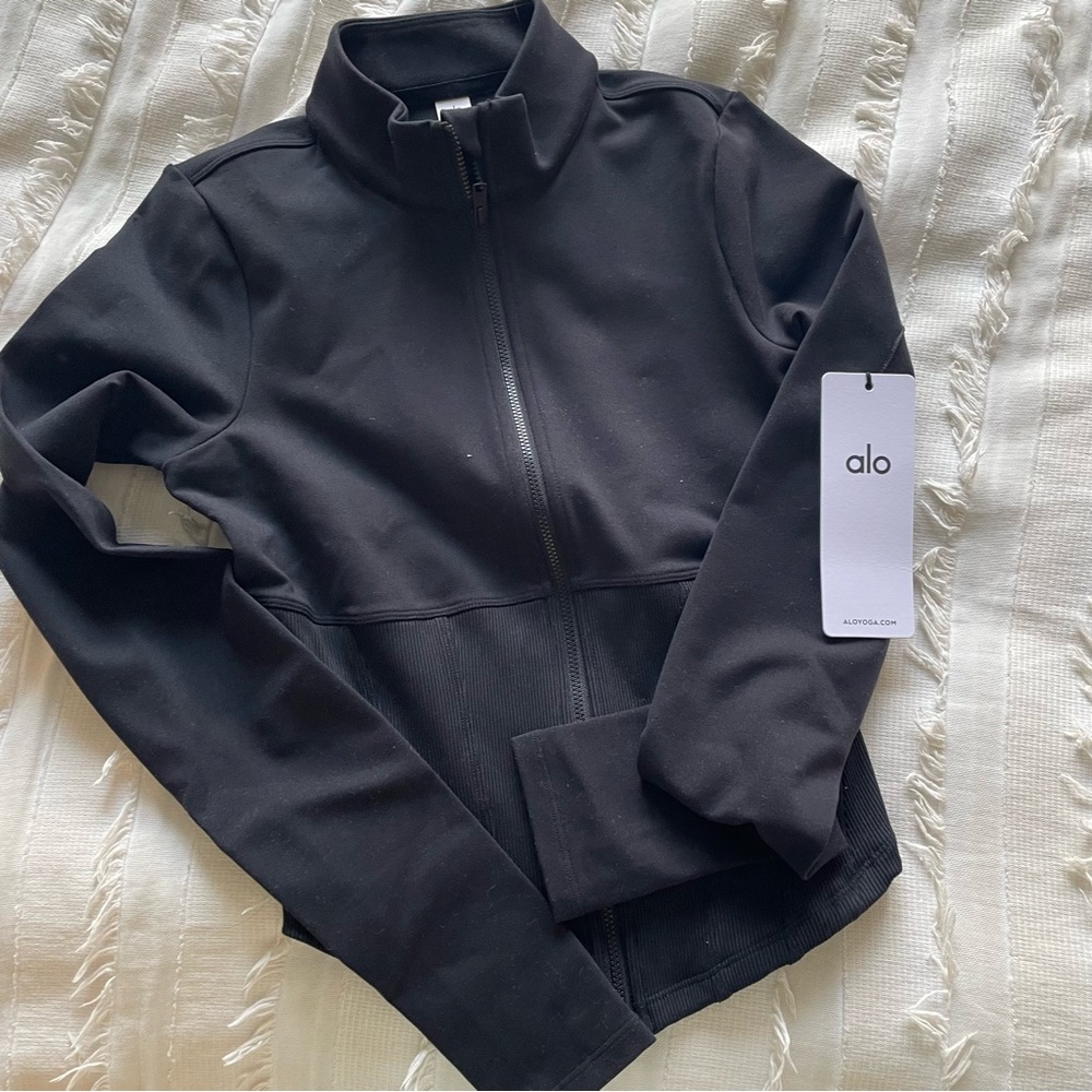 NWT Alo Yoga Airbrush Corset Full Zip Jacket Size Small Black Athleisure - Picture 14 of 14